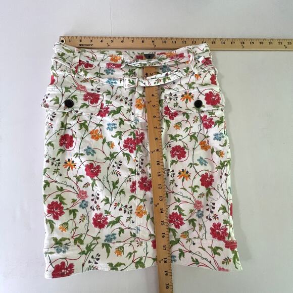 Swedish Hasbeens Floral Denim Cargo Skirt Sz 36 / US M Pockets Multi Stretchy - Picture 8 of 12